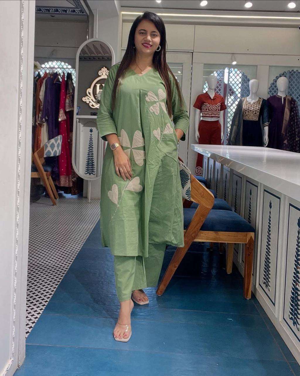 Stylish summer cotton co-ord set with patch work