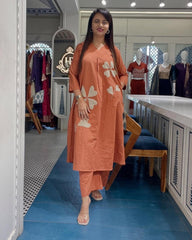 Stylish summer cotton co-ord set with patch work