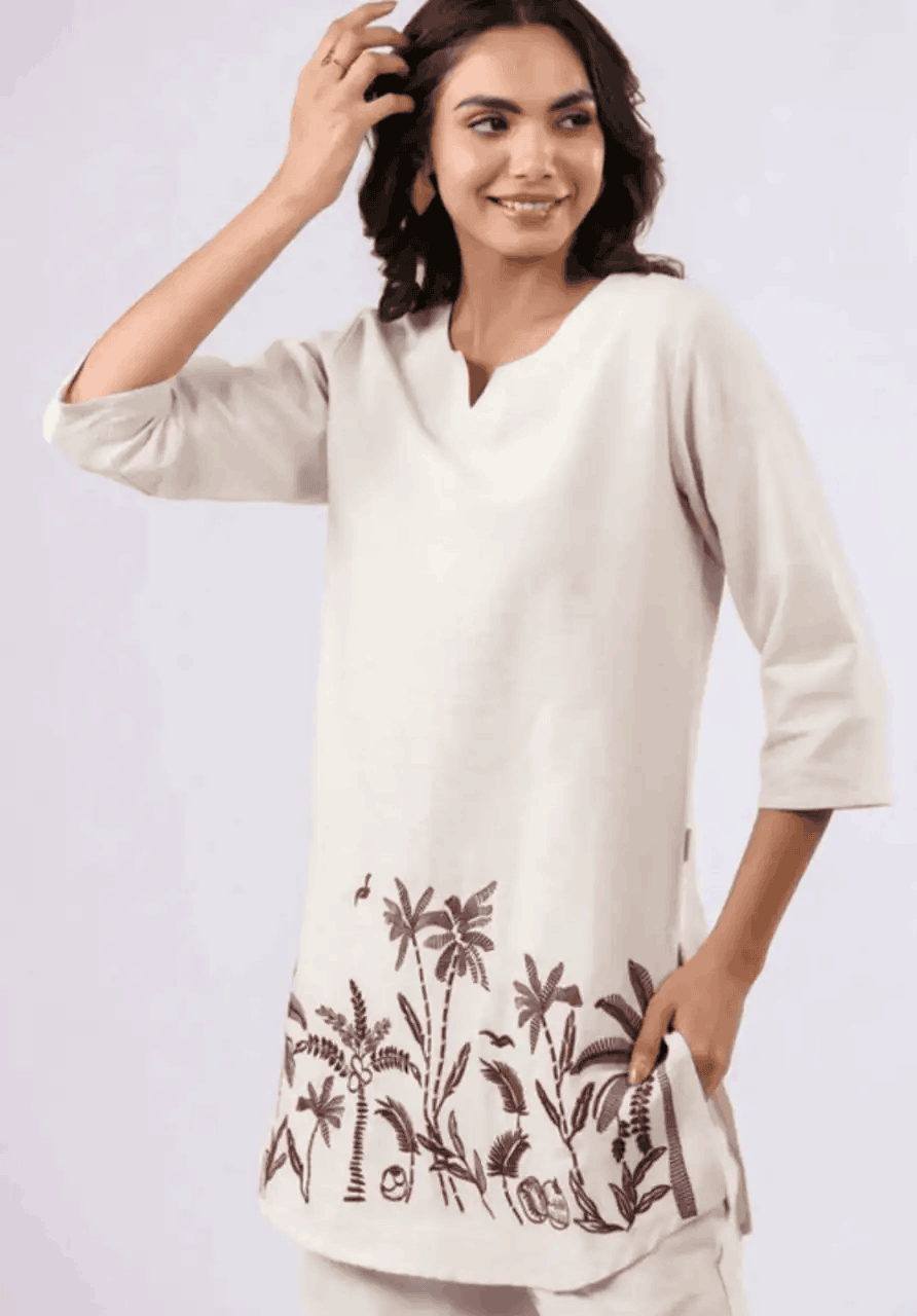 Elegant cotton flex embroidered co-ord set