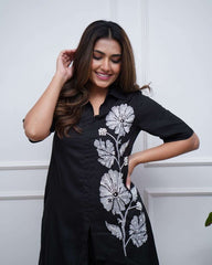 Floral embroidery work cotton co-ord set