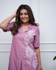 Floral embroidery work cotton co-ord set