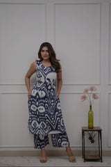 Designer sleeveless rayon printed co-ord set