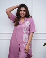 Floral embroidery work cotton co-ord set