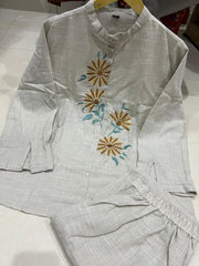 Stylish embroidered cotton flex co-ord set