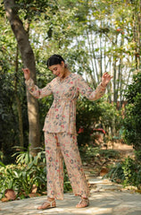 Floral Muslin Silk Printed Peplum Kurti With Palazzo Co-Ord Set