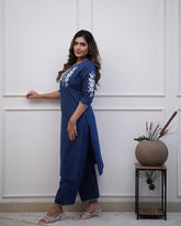 Beautiful everyday front and back embroidered cotton kurti-pant set