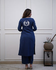 Beautiful everyday front and back embroidered cotton kurti-pant set