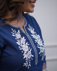 Beautiful everyday front and back embroidered cotton kurti-pant set