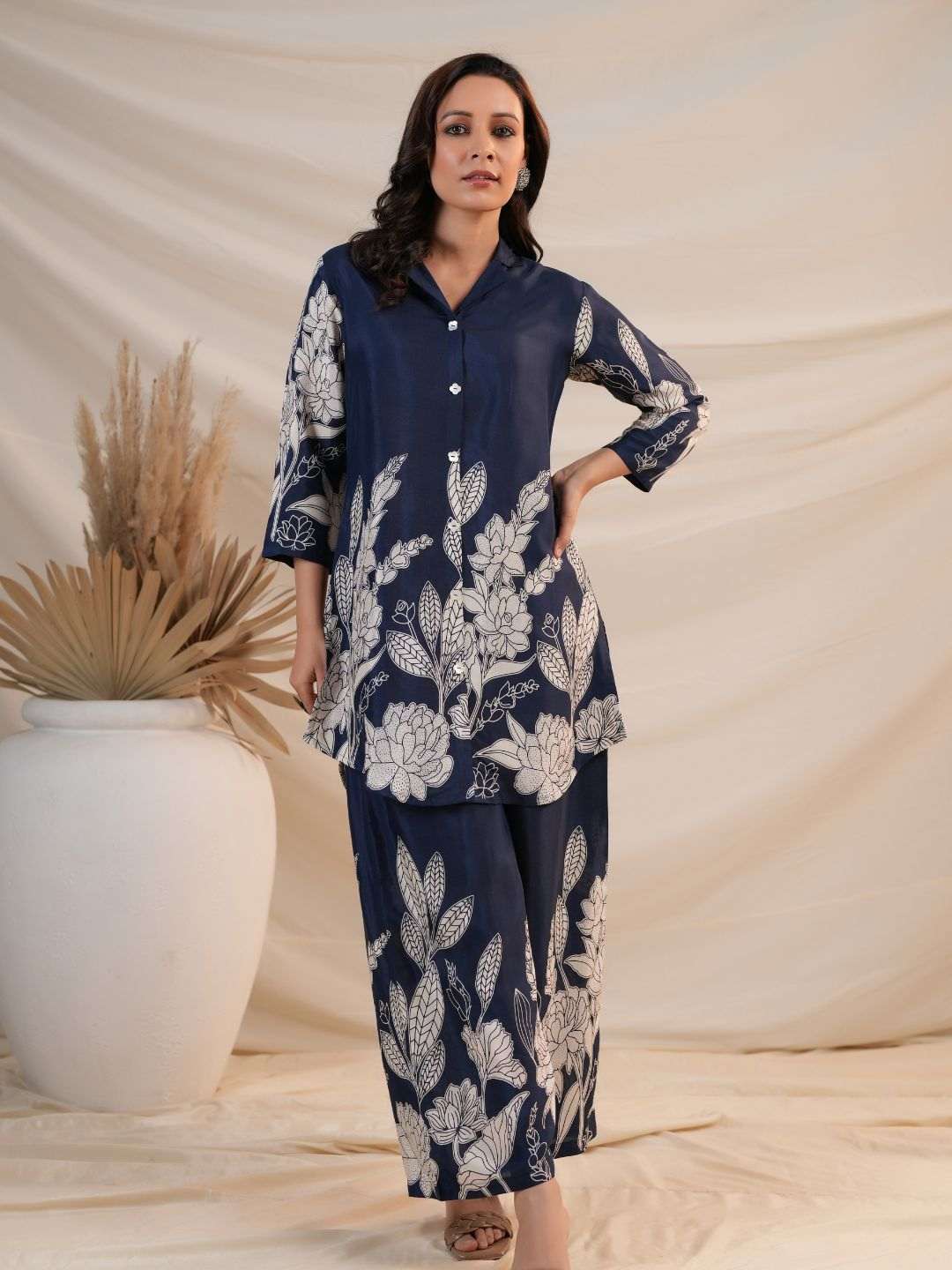 Aesthetic floral work shirt pattern cotton co-ord set