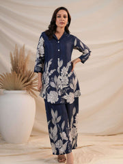 Aesthetic floral work shirt pattern cotton co-ord set