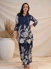 Aesthetic floral work shirt pattern cotton co-ord set