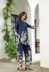 Bloom delight royal blue cotton co-ord set