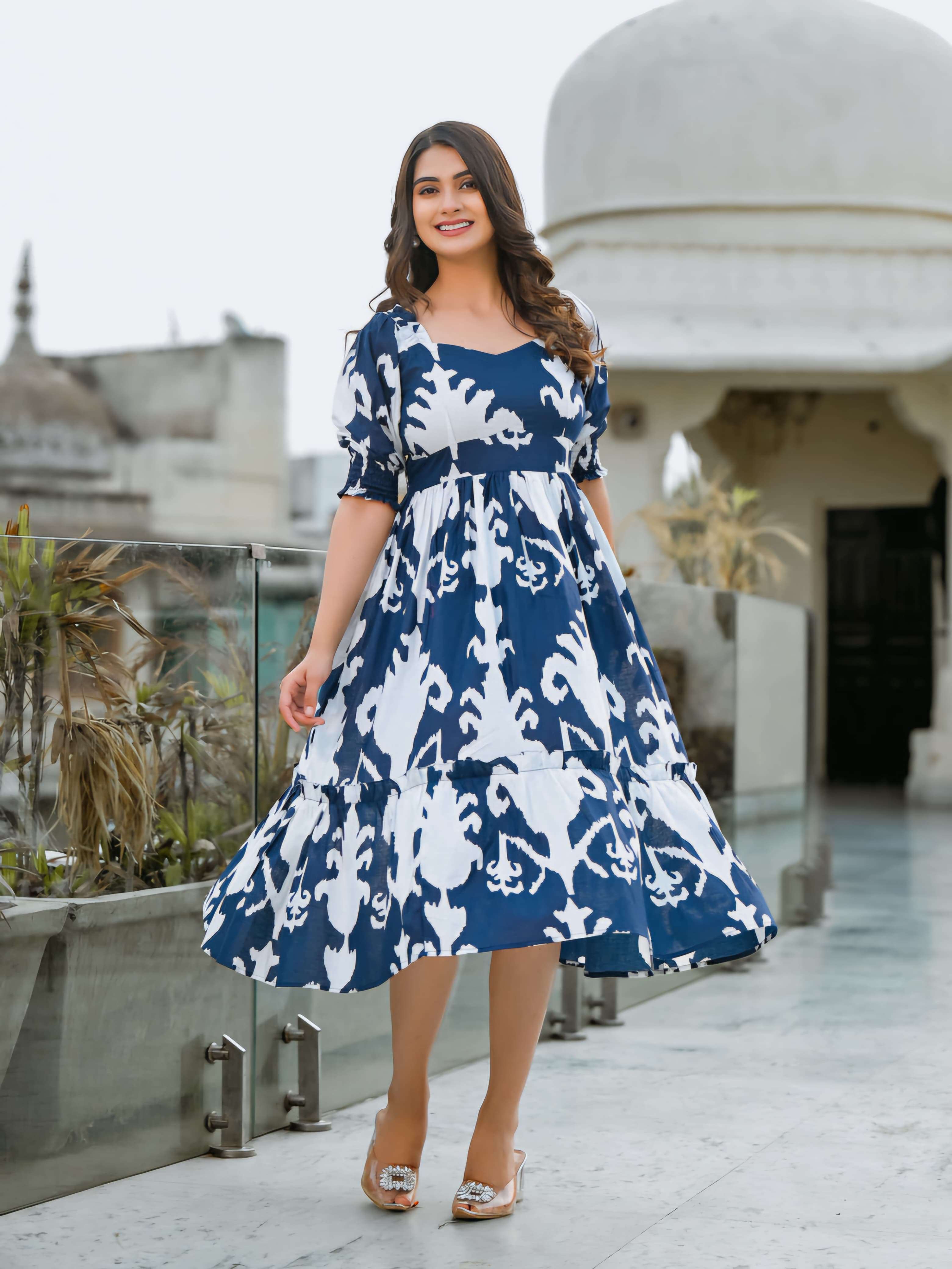 Breezy blue cotton midi-dress Eraya