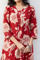 Beautiful red floral cotton A-line co-ord set