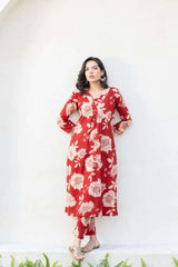 Beautiful red floral cotton A-line co-ord set Eraya