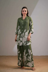 Aesthetic floral work shirt pattern cotton co-ord set Eraya