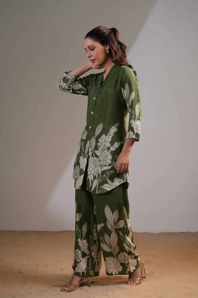 Aesthetic floral work shirt pattern cotton co-ord set Eraya