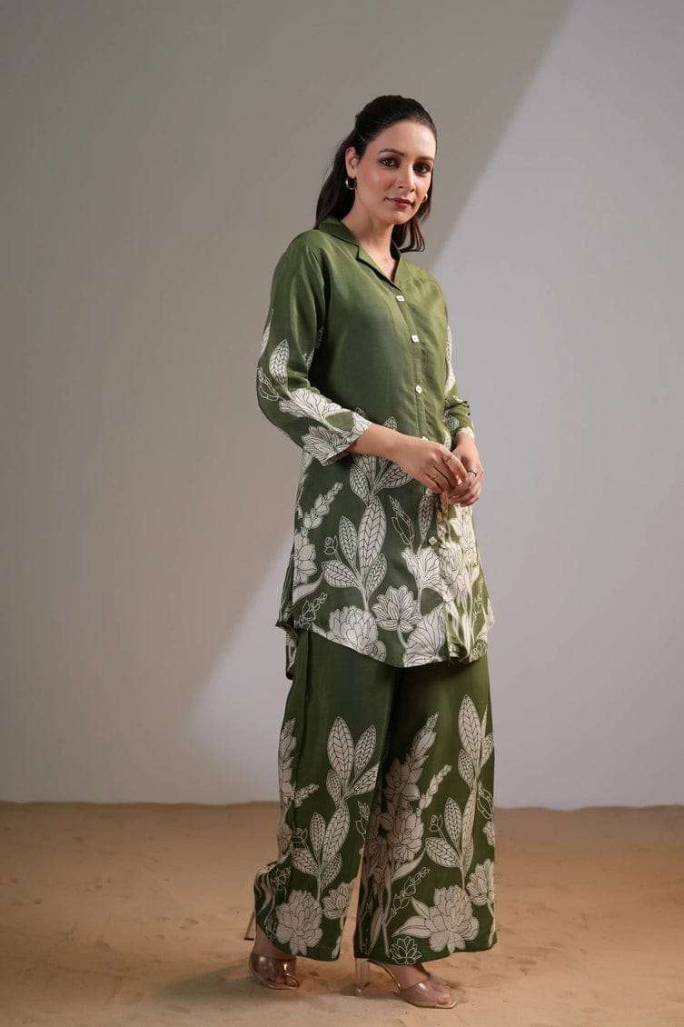 Aesthetic floral work shirt pattern cotton co-ord set Eraya