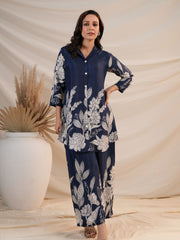 Aesthetic floral work shirt pattern cotton co-ord set