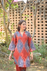 Beautiful azure red cotton co-ord set