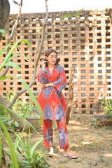 Beautiful azure red cotton co-ord set