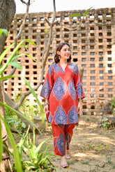 Beautiful azure red cotton co-ord set