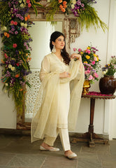 Beautiful pure chanderi fabric neck mirror work suit set