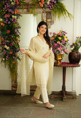 Beautiful pure chanderi fabric neck mirror work suit set
