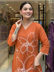 Front embroidered with lace work cotton suit set