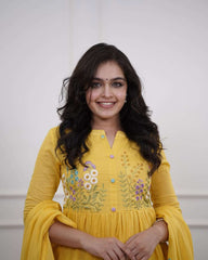 Beautiful pure cotton mustard yellow kurta set