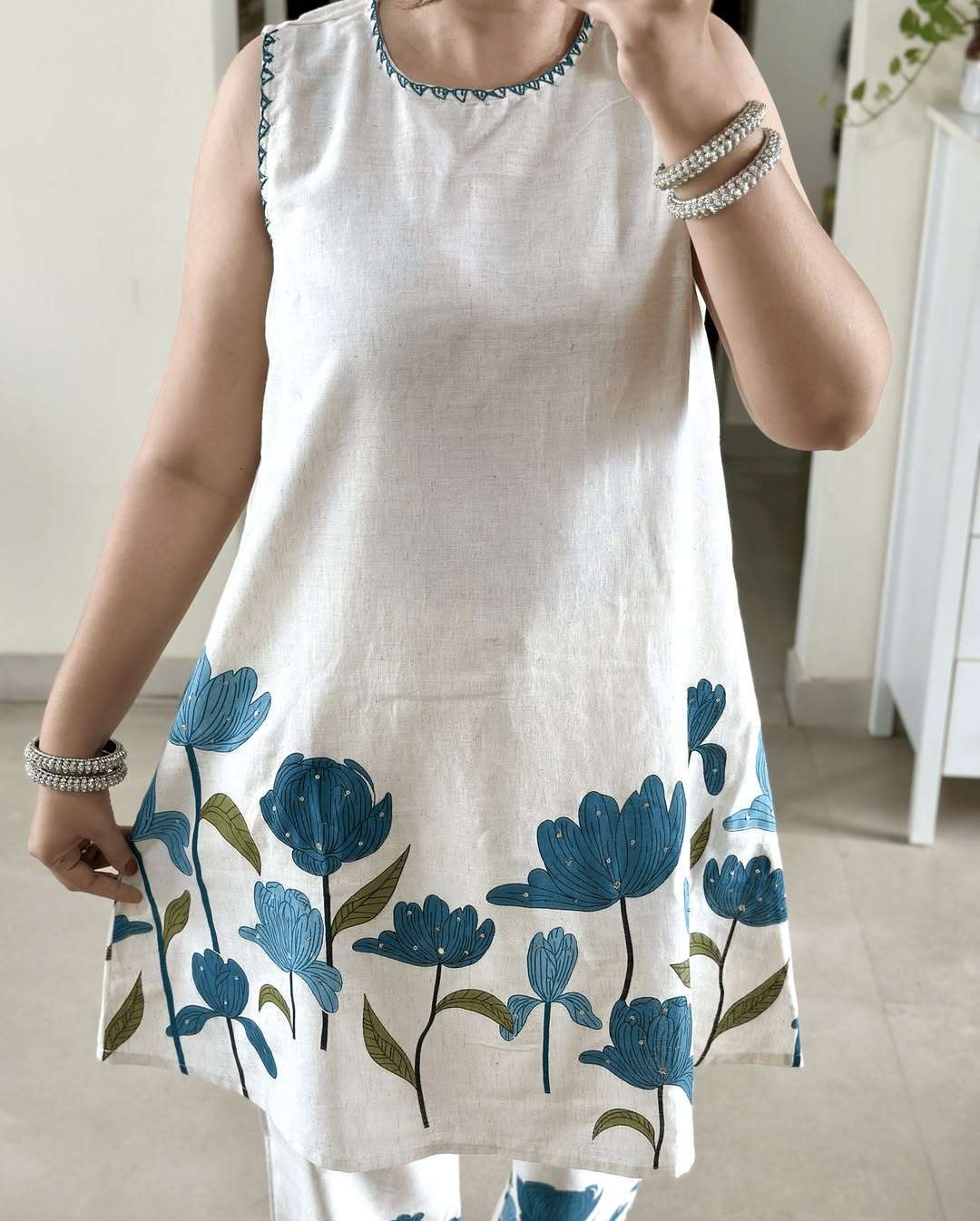 Cotton flex floral printed sleeveless co-ord set