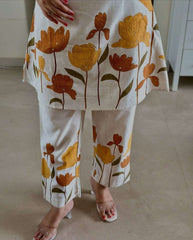 Cotton flex floral printed sleeveless co-ord set