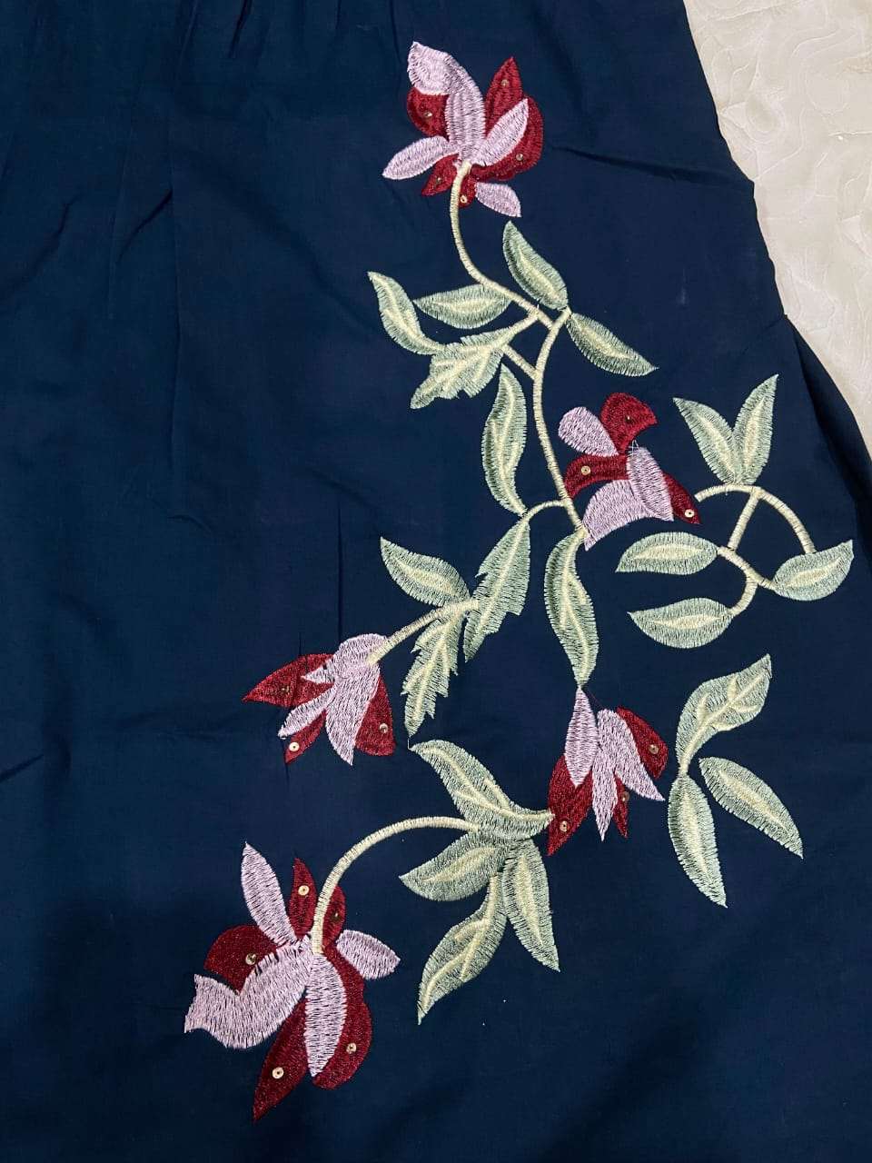 Beautiful design embroidery work long kurta-pant set