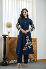 Beautiful design embroidery work long kurta-pant set
