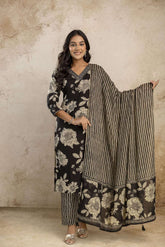 Pure cotton kurta set with printed dupatta and pants