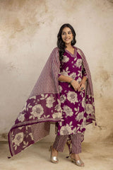 Pure cotton kurta set with printed dupatta and pants