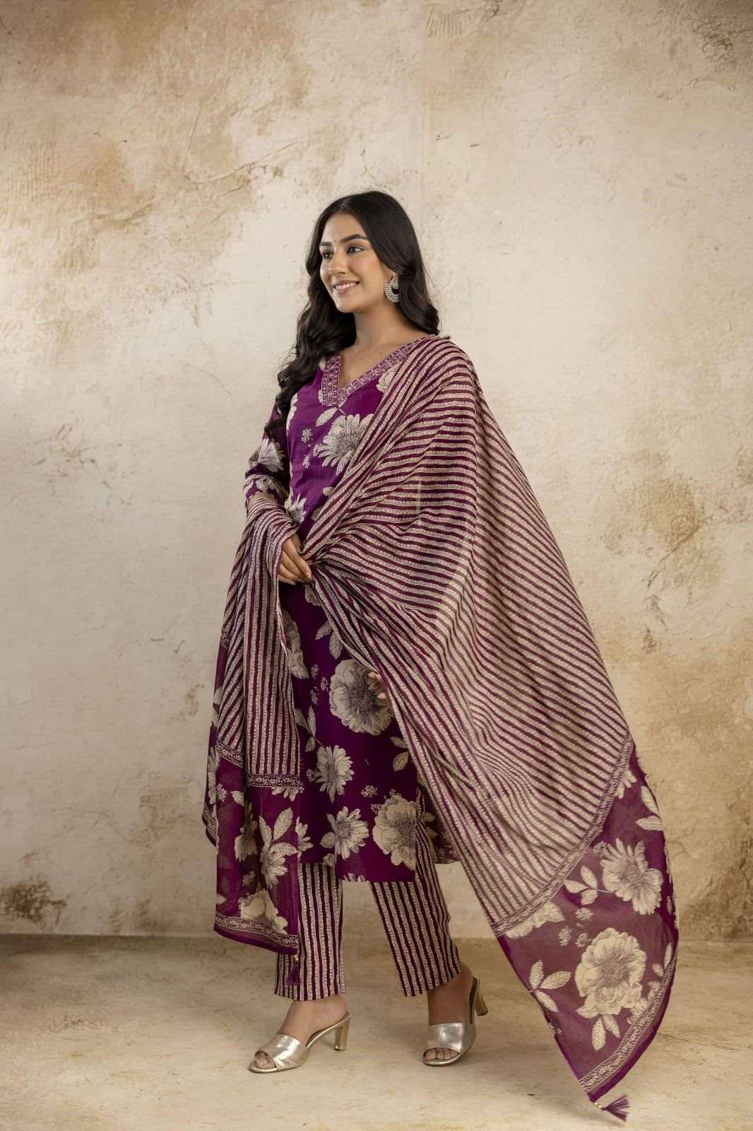 Pure cotton kurta set with printed dupatta and pants