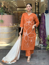Front embroidered with lace work cotton suit set