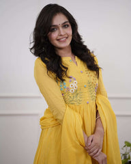 Beautiful pure cotton mustard yellow kurta set Eraya