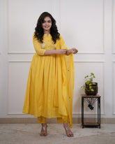 Beautiful pure cotton mustard yellow kurta set