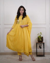 Beautiful pure cotton mustard yellow kurta set