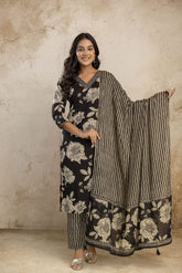 Pure cotton kurta set with printed dupatta and pants