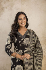 Pure cotton kurta set with printed dupatta and pants