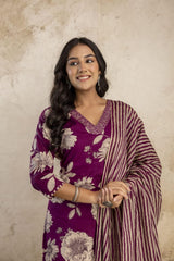 Pure cotton kurta set with printed dupatta and pants