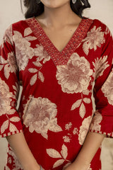 Pure cotton v-neck kurta-pant and dupatta set