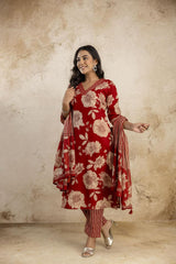 Pure cotton v-neck kurta-pant and dupatta set