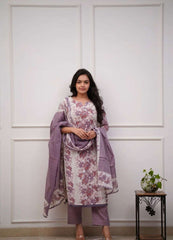 Floral printed sequence work cotton kurti set