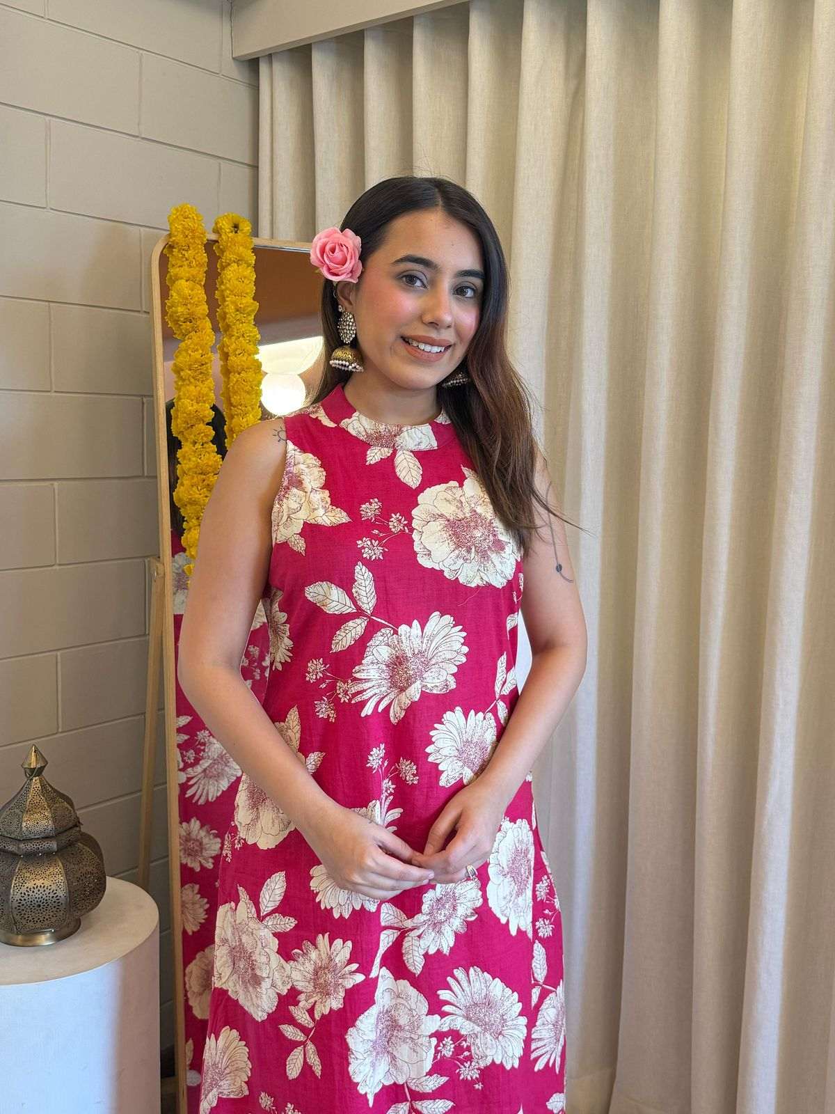 Cotton cut sleeves A-line pattern co-ord set