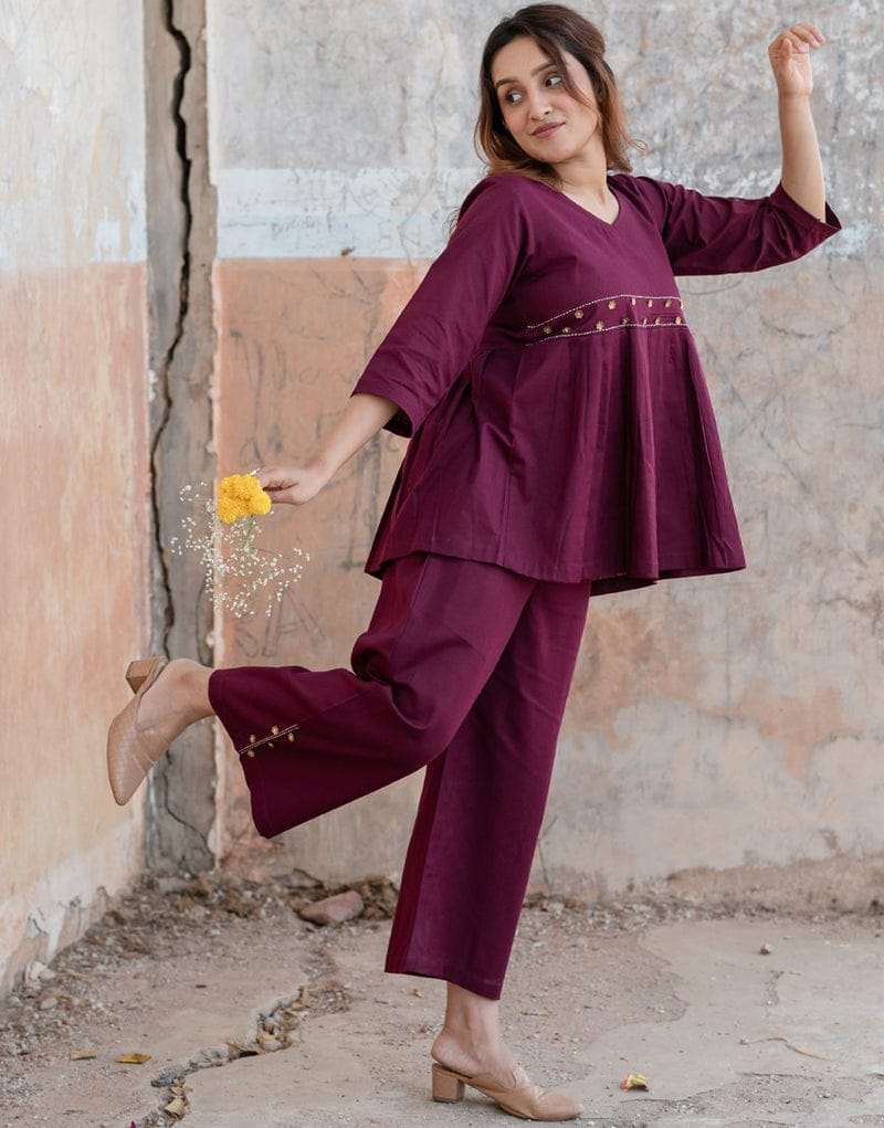 Designer peplum top cotton co-ord set