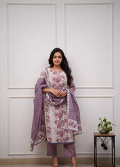 Floral printed sequence work cotton kurti set